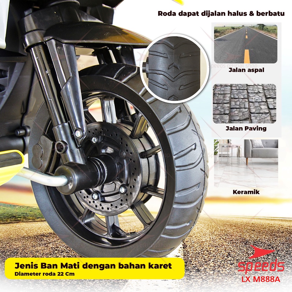 SPEEDS Sepeda Motor Anak Manual Mainan Motor Anak Roda 3 Baterai Sepeda Motor Manual M888A