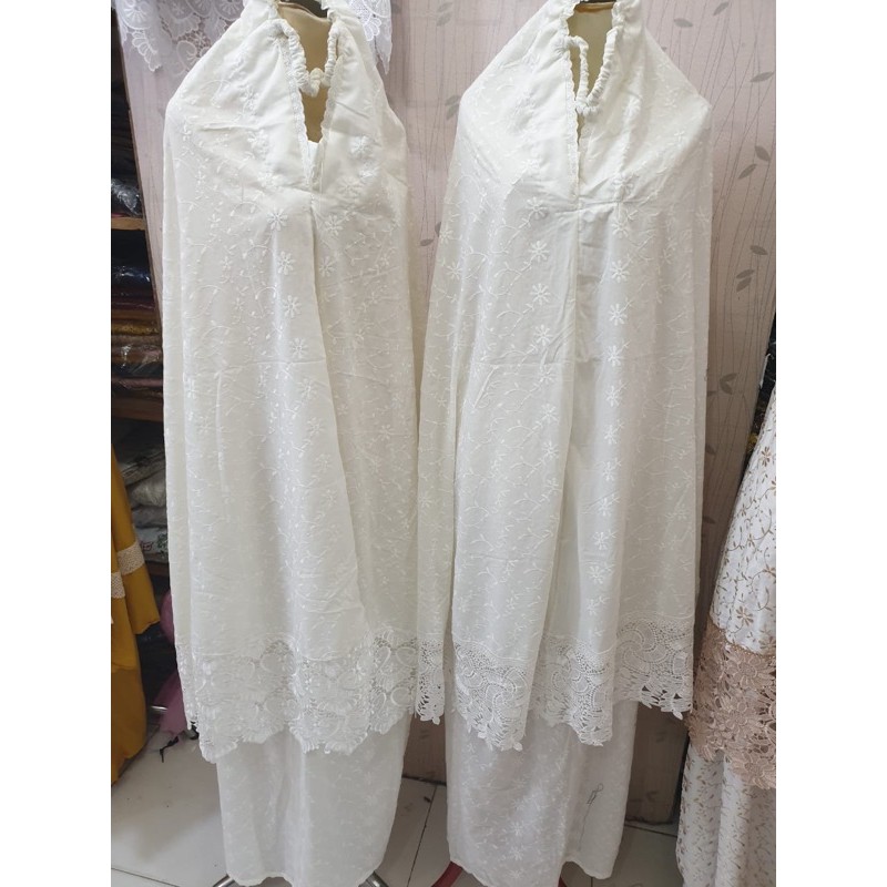 MUKENA UNI KATUN PARIS BORDIR RENDA PRADA