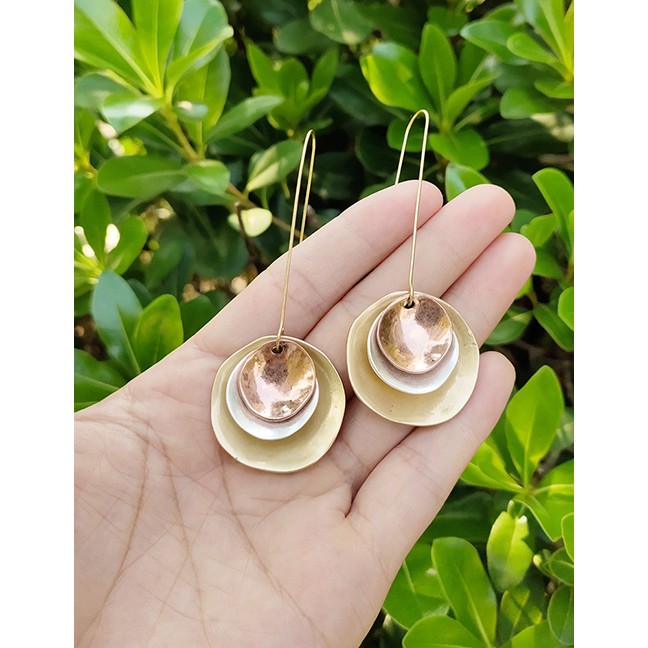 LRC Anting Gantung Fashion Gold Round Earrings D27915