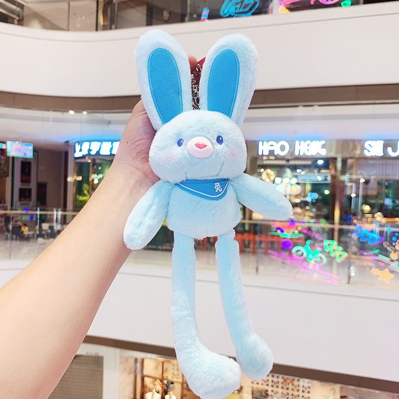 New Pulling Ears Rabbit Plush Doll Car Key Chain Soft Stuffed Toys Schoolbag Pendant Gifts for Girls