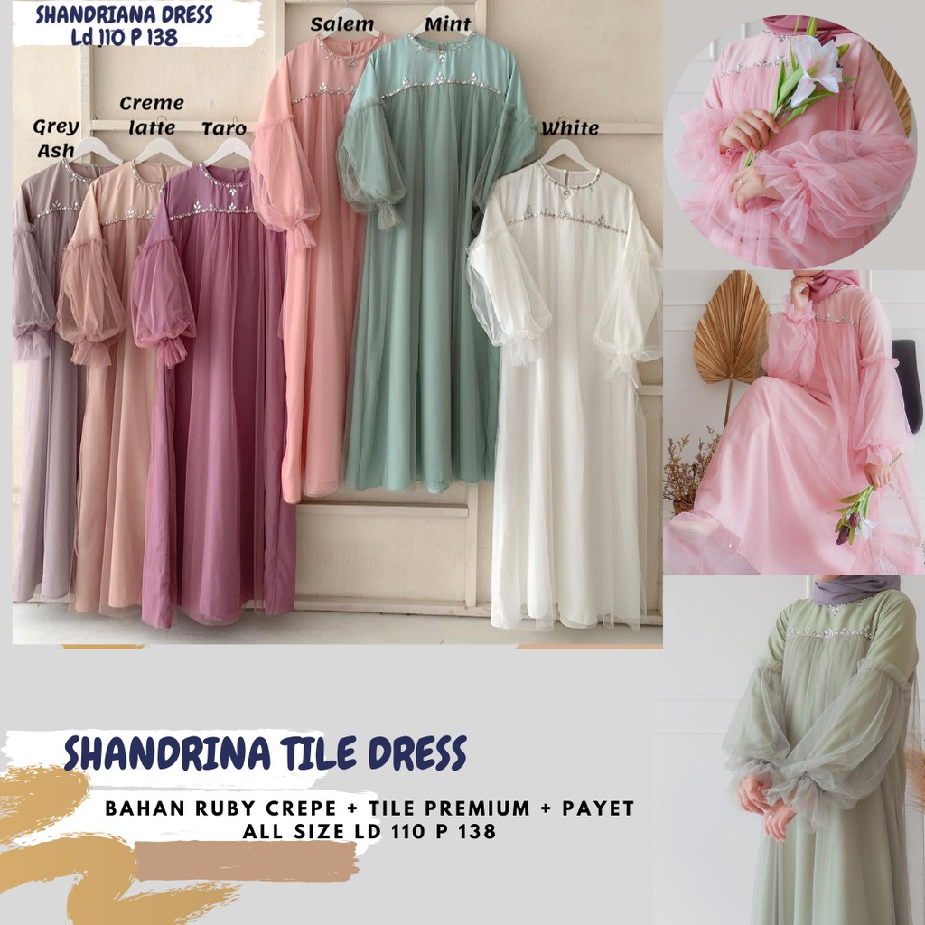 Shandrina Tile Dress ld 110/Dress Tile Full Keliling/Dress Tile Brukat Jumbo/Gamis Tile Payet