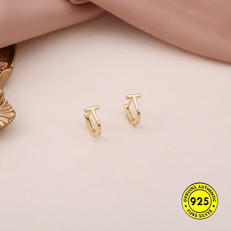 Anting Stud Bentuk T Geometris Bahan S925 Silver Gaya Korea