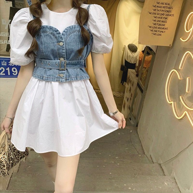 MDLV ~ 0022 Malfoy Jeans Set Premium Set Dress + Jeans Vest Set Korea Style Set Dress Rompi Jeans Fashion Import