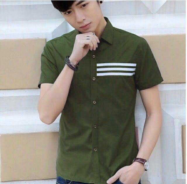 TOTOTAshop.Kemeja DONNY pria.M-L-XL slimfit,lengan pendek bahan cotton stretch,Real pict