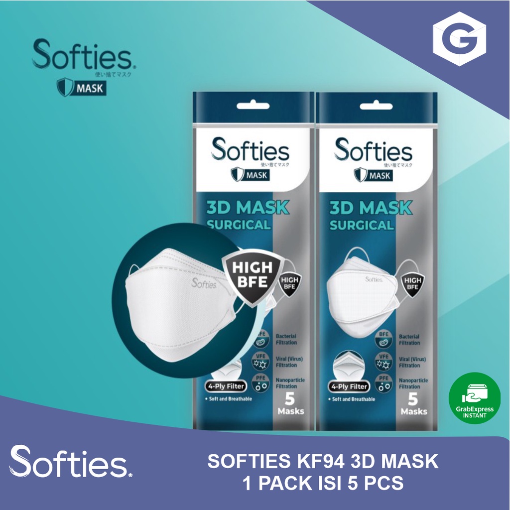Softies 3D Surgical Mask (Model KF94) 5 pcs - Black , White & Pink
