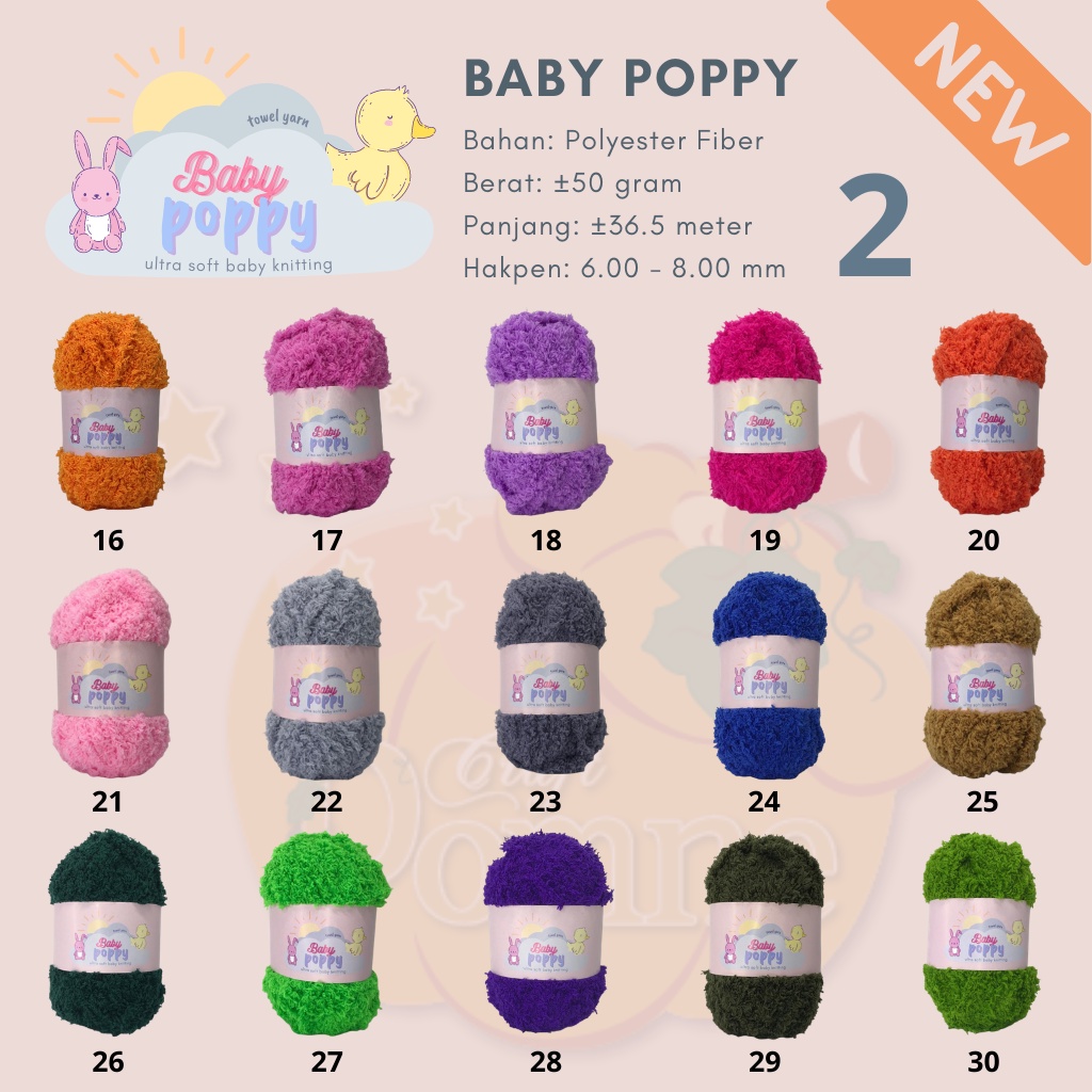 BENANG RAJUT BABY POPPY / Towel Yarn / Furry Fuzzy Yarn - PART 1