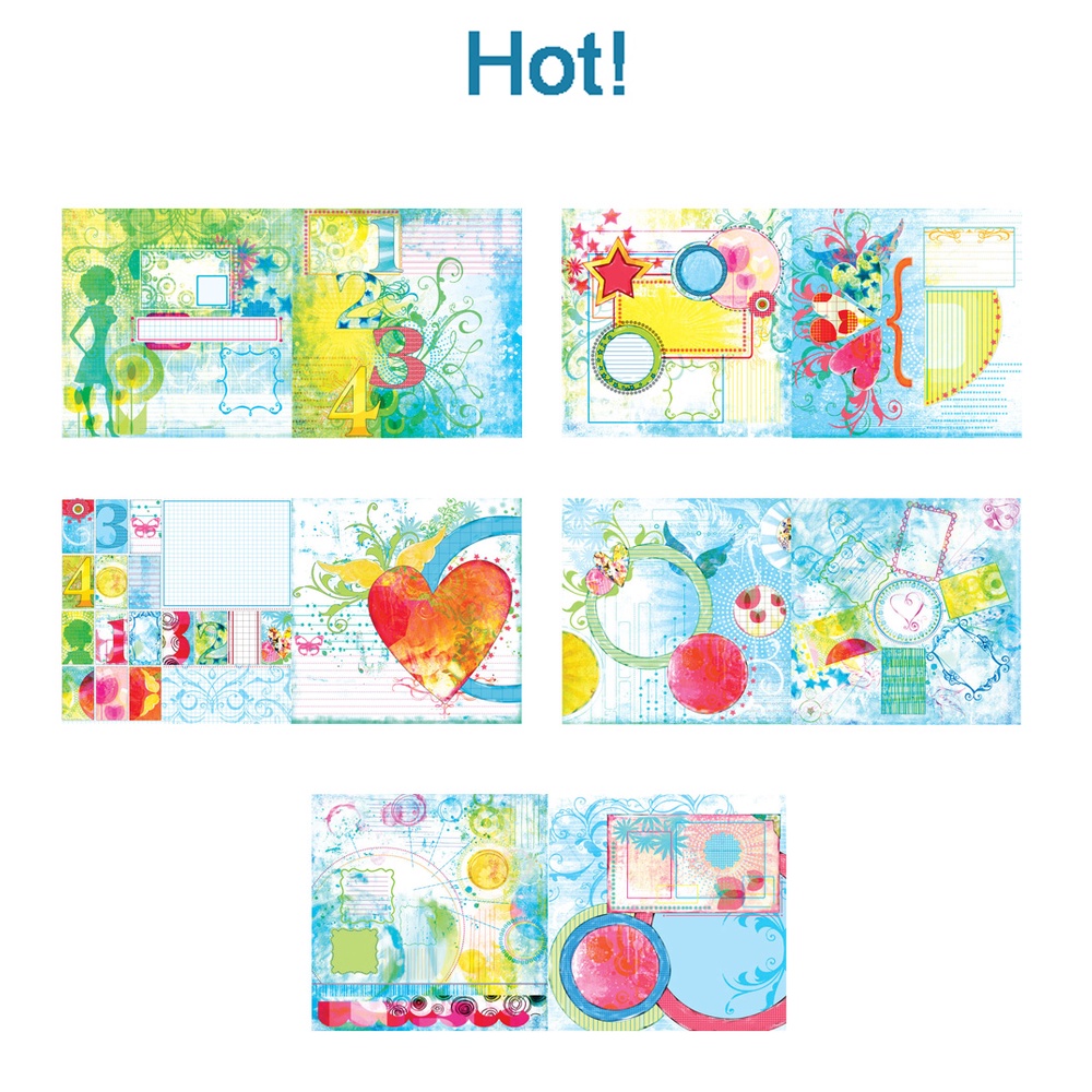 

12x12 Paket Kertas Scrapbooking "Hot" (10 lembar & 1 chipboard)