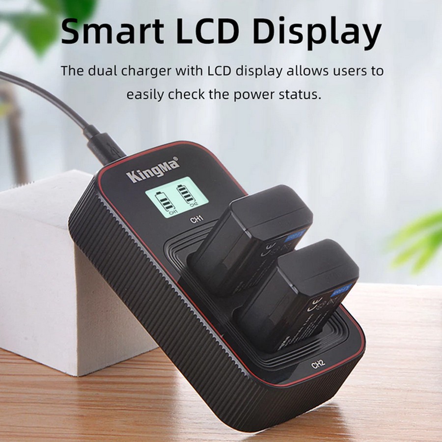 Charger Dual LCD KINGMA NP-FW50 for Sony A6000 A6300 A6400 A6500 NEX