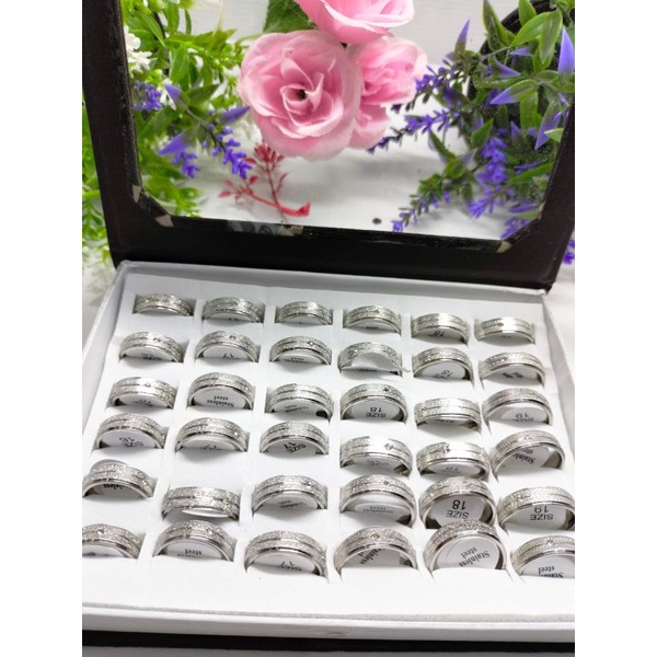 CINCIN STAINLESS TITANIUM PASIR PUTIH MATA KECIL HARGA/BOX