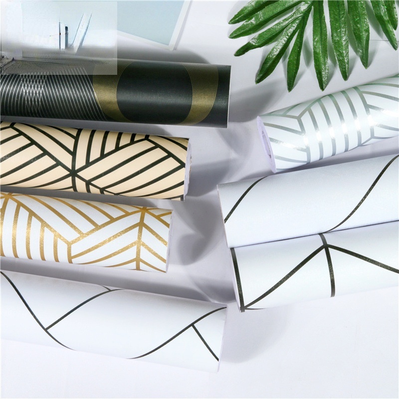 [ 2M PVC Geometric Line Self-adhesive Wallpaper Decoration for Kitchen Bedroom Home Living Room Bedroom ]