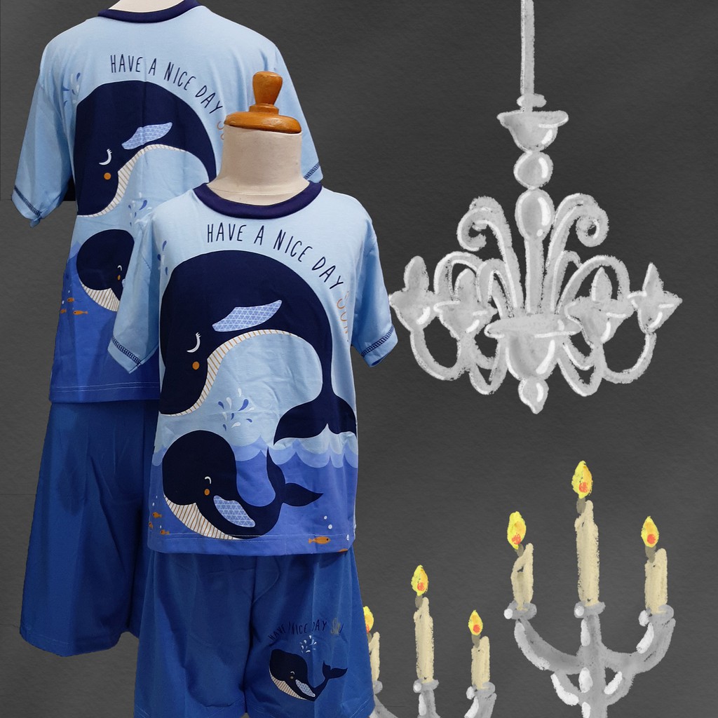 BAJU TIDUR ANAK MERK ANNE CLAIRE ( WHALE ) st.lengan pdk celana pdk