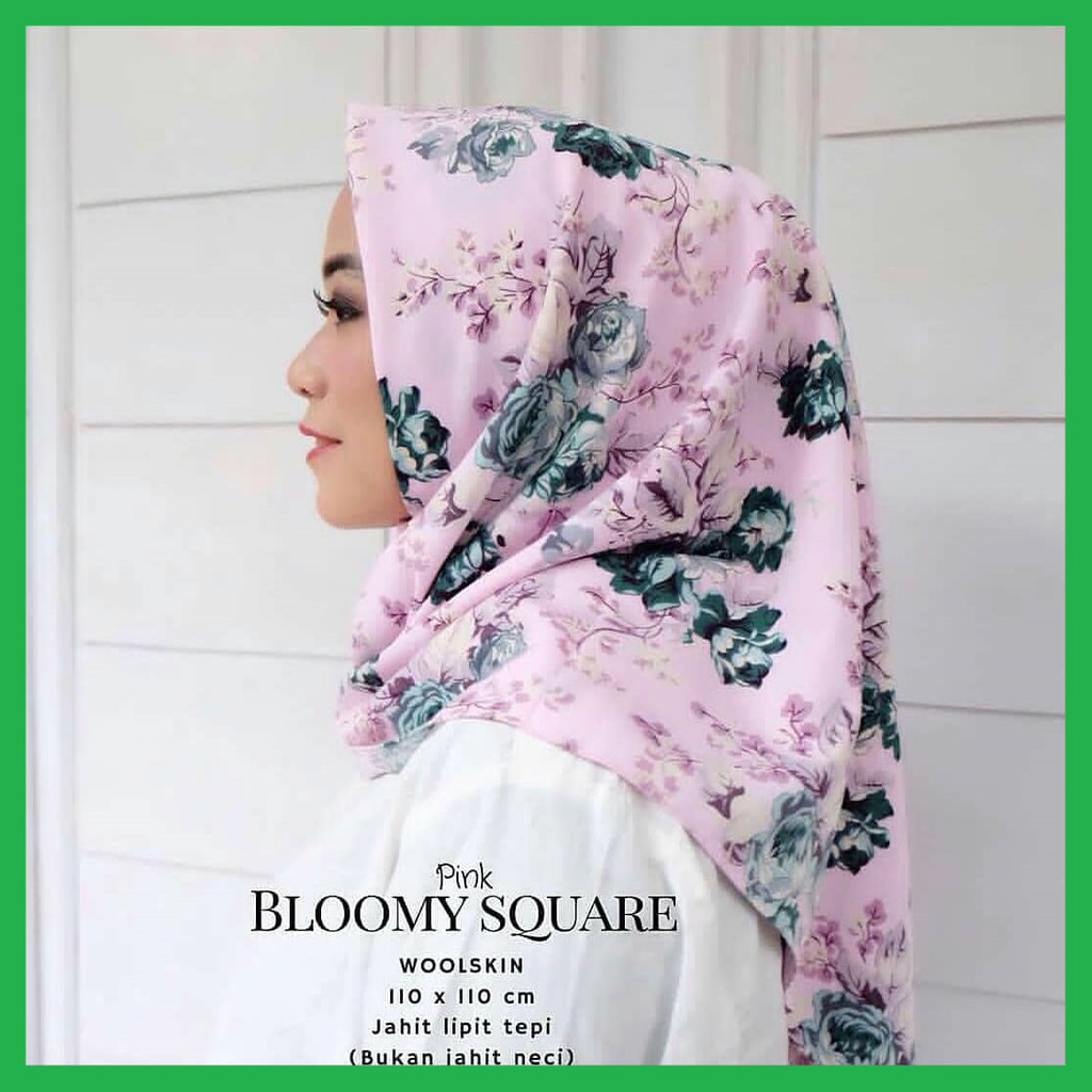 Segi Empat Bloomy Square Hijab 115 Motif Adem Bunga Max Monalisa Black Silver Pink MocaLate Maroon