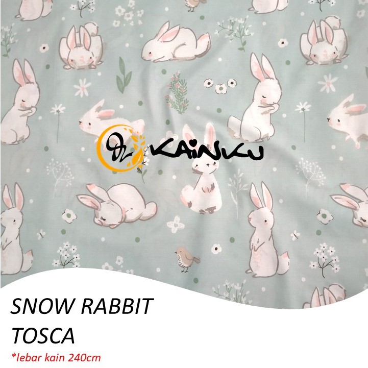 KAINKU - Kain Meteran Katun Lokal CVC &quot;SNOW RABBIT TOSCA &amp; CUTE CAT&quot; (harga 1 meter)