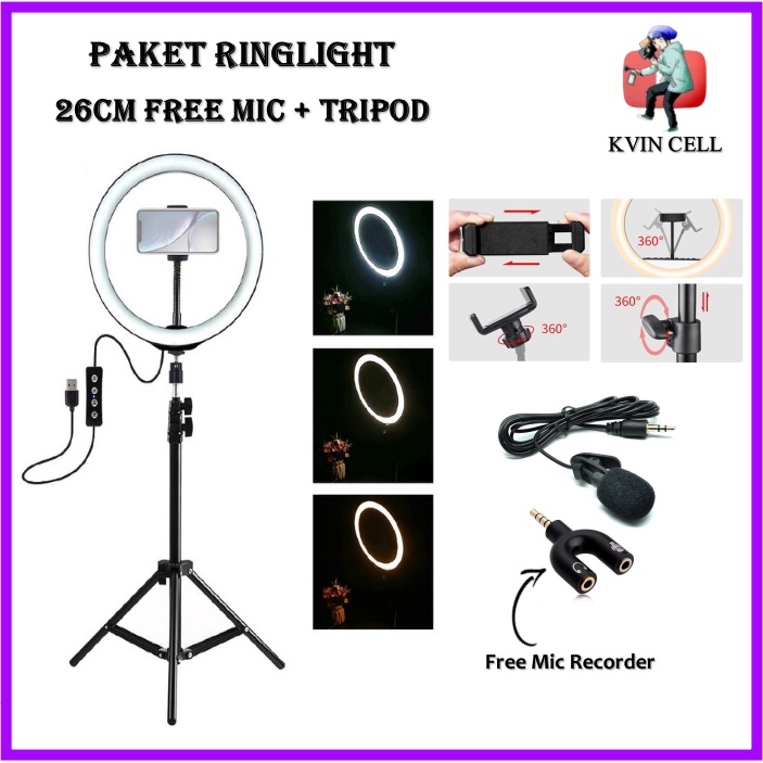 Ring Light Tripod / Ring Light / Ring Light Besar / Ring Light Murah / Ring Light 26cm Tripod 2.1 m 
