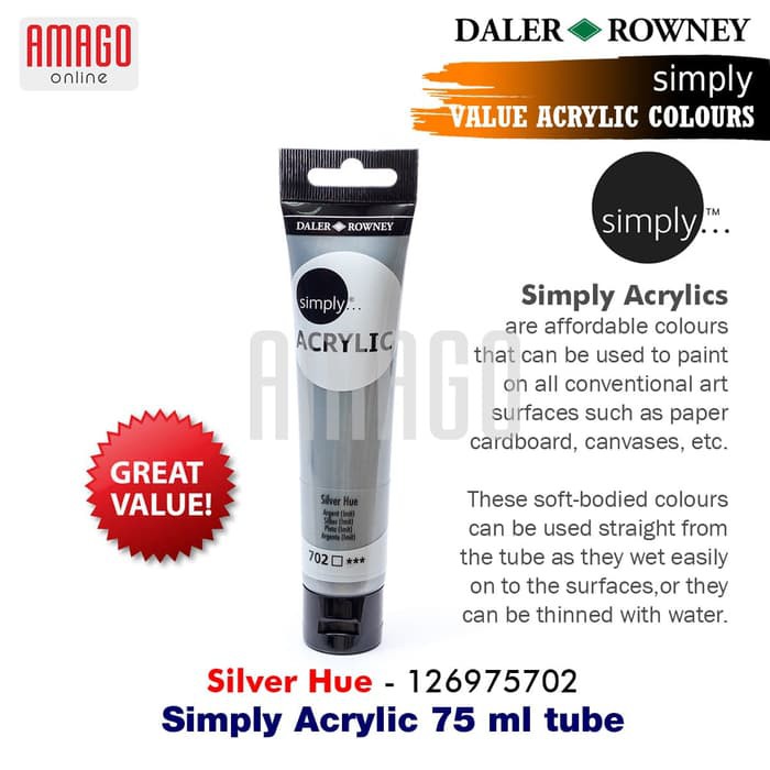 DALER-ROWNEY - SIMPLY ACRYLIC PAINT 75 ML - SILVER - 126975702