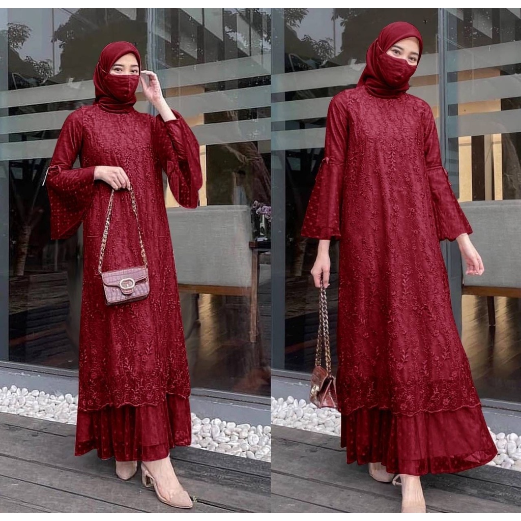 3 UKURAN M L XL MAXY GELA FASHION PAKAIAN WANITA DRESS GAMIS MAXI BAHAN BRUKAT JCHM