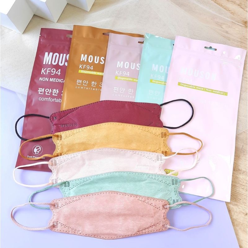 10PCS MASKER KF94 WARNA PASTEL SOFT NUDE PINK TOSCA CREAM PEACH EVO 4PLY EARLOOP TALI WARNA MOUSON