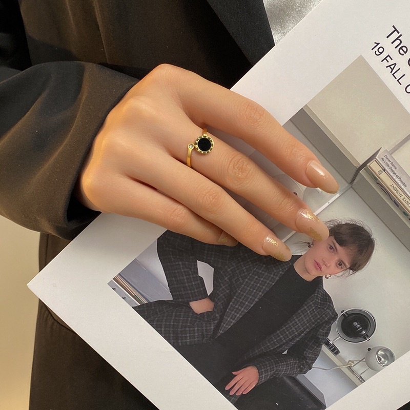 Cincin Titanium Black Square Korea Fashion Style Trending
