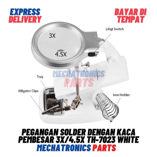 [5674] Pegangan Solder dengan Kaca Pembesar Desktop Welding Magnifier 3X/4.5X TH-7023 White