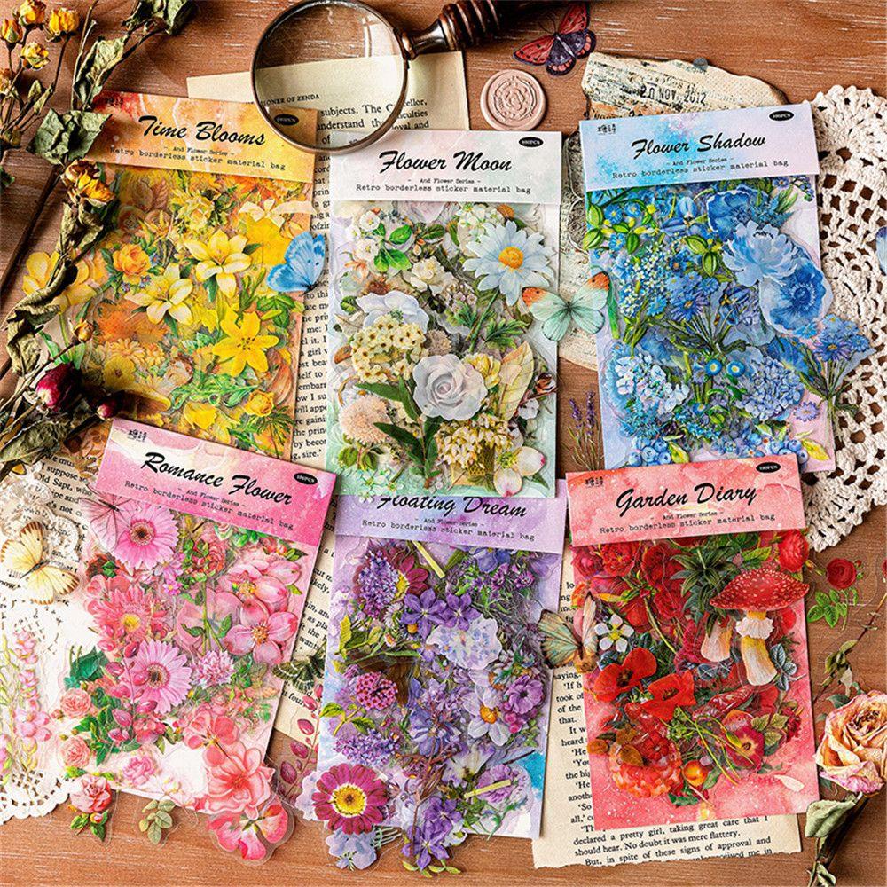 100pcs / Kantong Stiker Botanikal Gaya Vintage Untuk Scrapbook