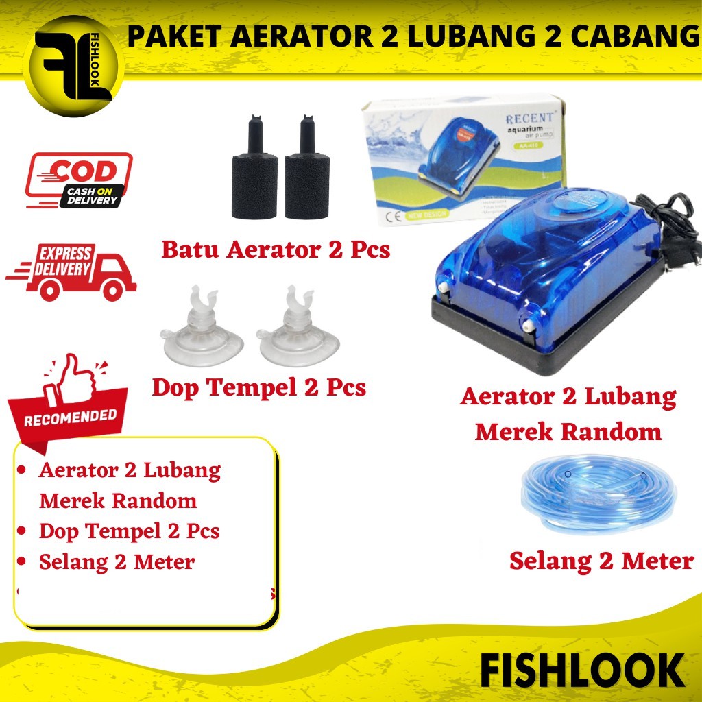 PAKET Aerator 2 lubang lobang mesin pompa aerator gelembung udara aquarium Hidroponik aquascape