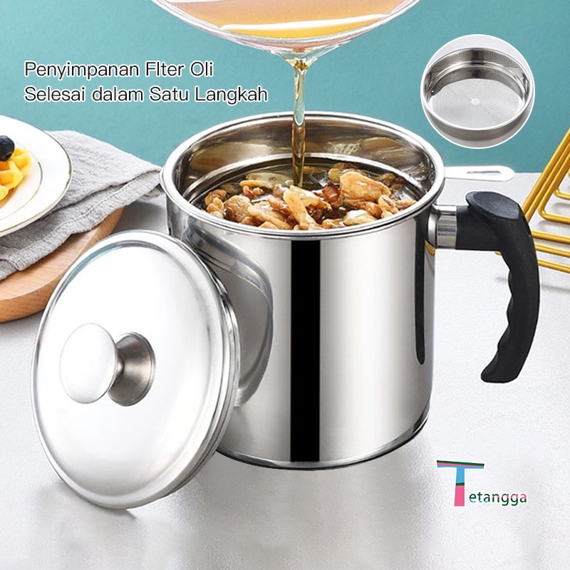 Oil Pot Wadah Saringan Minyak Stainless Steel  + Tutup 1.2L / SARINGAN STAINLESS MINYAK GORENG SISA WADAH JELANTAH