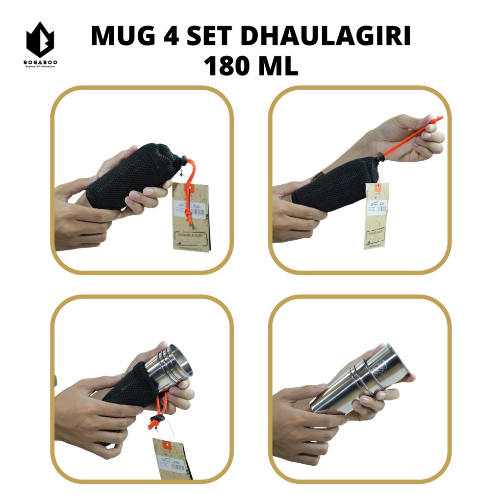 Mug 4 Set Dhaulagiri Stainless Steel Size 180 ml Dan 250 ml - Gelas 4 Set - Mug set - Gelas Outdoor