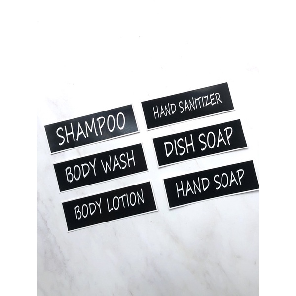 (PRE ORDER) stiker botol pump bisa custom tulisan background hitam tulisan putih estetik pinterest