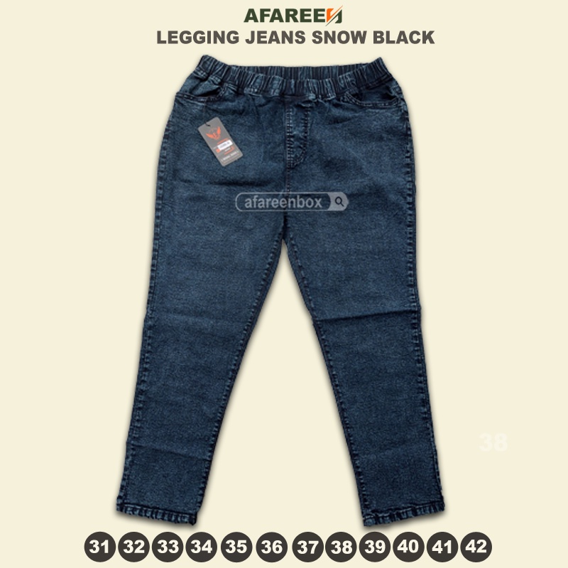 Celana Legging Jeans Wanita Jumbo Snow Celana Panjang Pinggang Full Karet Bigsize Snow Blue Navy 31-42