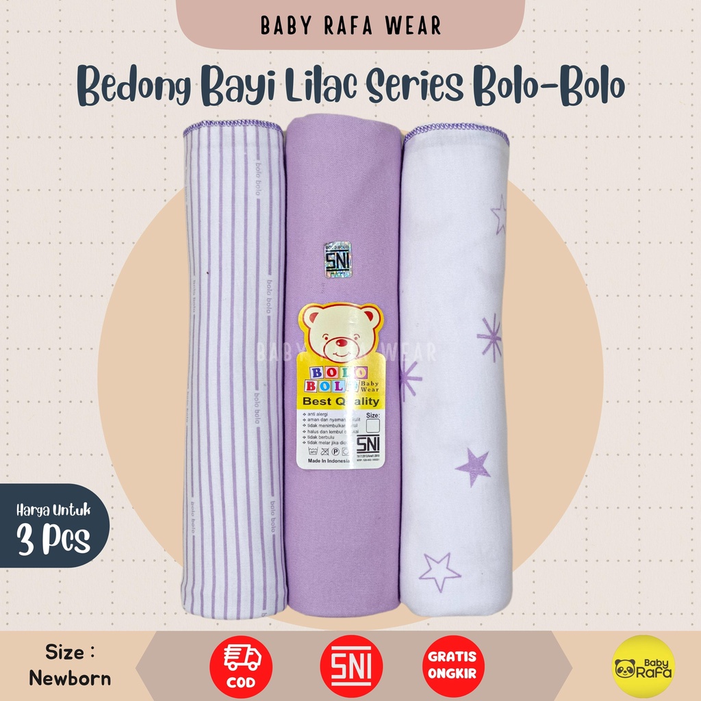 Serian Lilac - 3 pcs Bedong Bayi Bahan Kaos LILAC SERIES 110 x 90 cm Merk SNI Bolo - Bolo