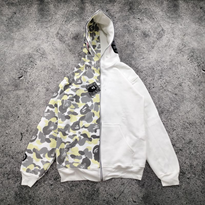 SWEATER HOODIE ZIPPER BAPE SHARK CAMO COMBI WHITE PREMIUM FULLTAG &amp; LEBEL