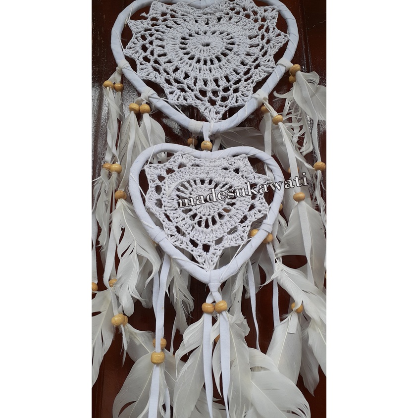 Dream catcher tingkat 3 sulam jaring benang panjang 68cm dekorasi hiasan rumah bulu ayam