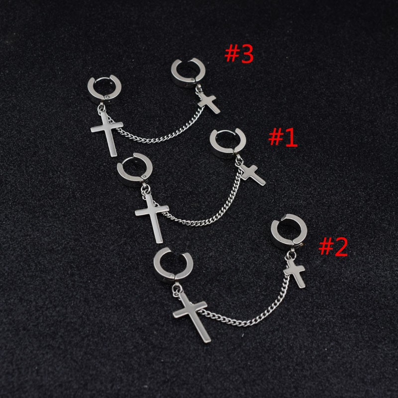 1Pc Kpop Punk Earring Double Cross Chains Ear Cuff Earrings Jewelry