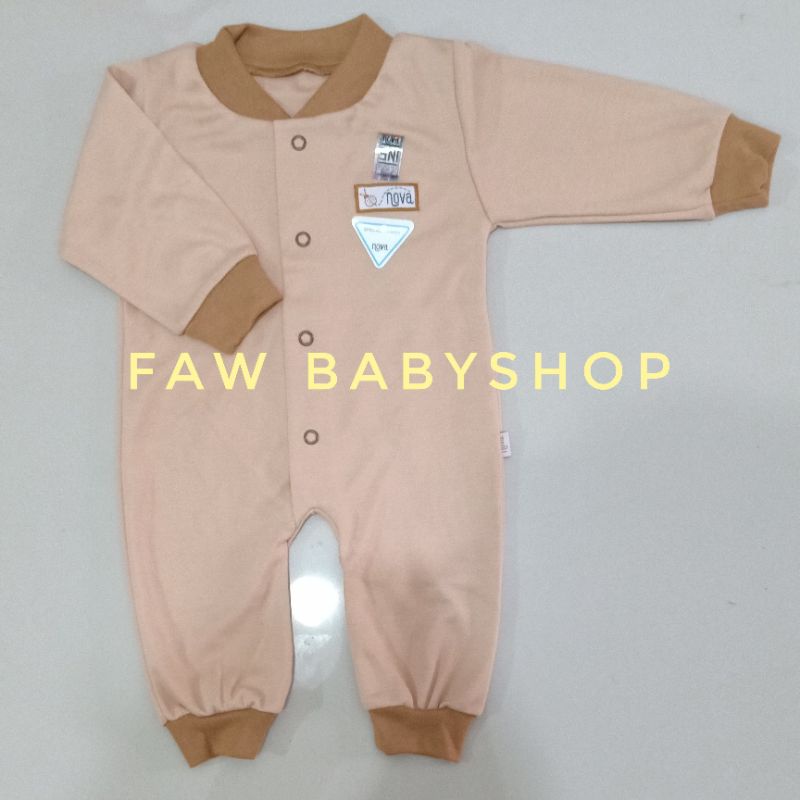 NOVA Sleepsuit / Jumper Panjang Buka / Tutup Kaki / Baju Kodok Panjang Bayi Polos / Motif Abu / Coklat SNI-Brown Polos (BK)