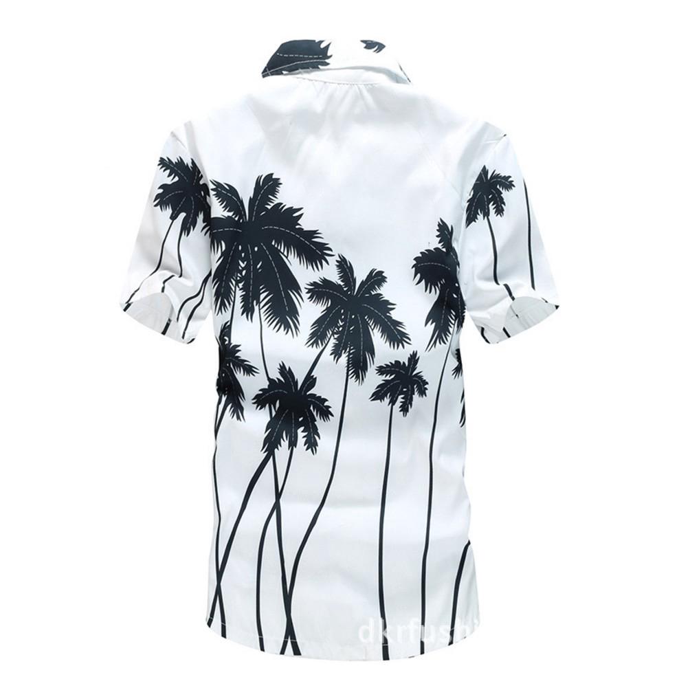 S 5XL Men Aloha Hawaiian Floral Printed Beach Shirts Baju  