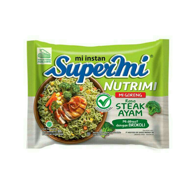 Mi instant SUPERMI NUTRIMI Mie Goreng Rasa Steak Ayam Mi Brokoli