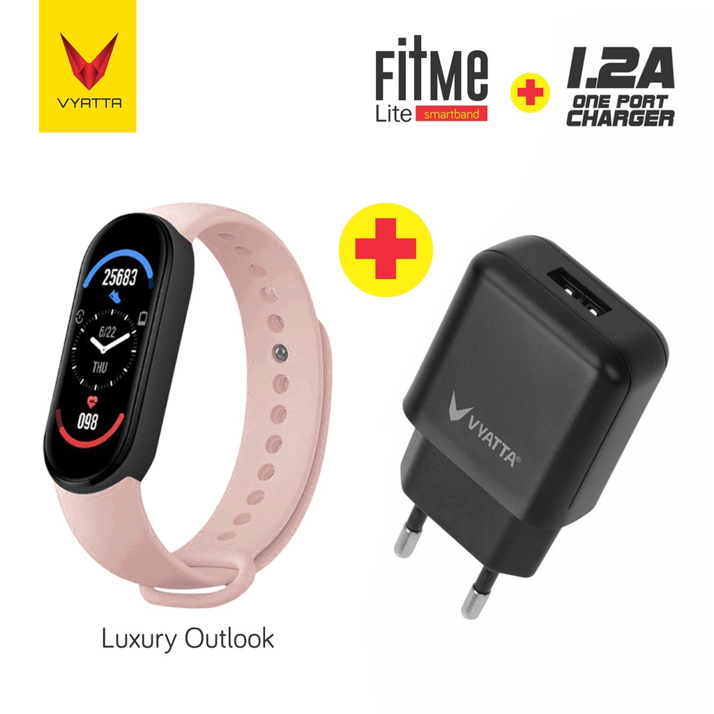 VYATTA FitMe Lite New Smartband - 200+Watchface, Sport Mode, IP67,SPO2-Pale Pink + 1.2A BK