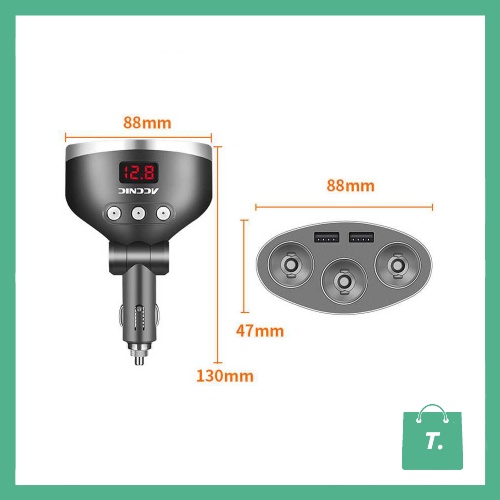 ACCNIC CAR CHARGER WITH 3 LIGHTER PORT - BLACK