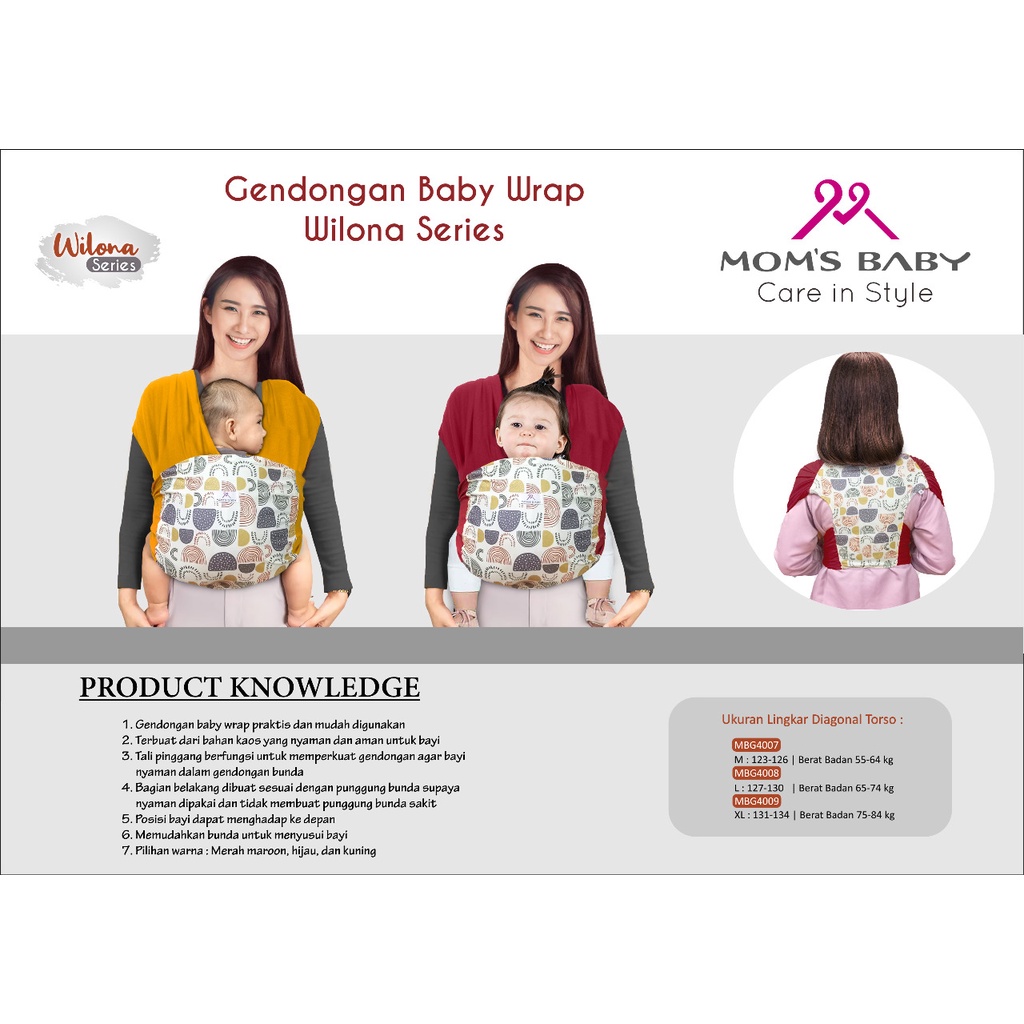 Mom's Baby Gendongan Bayi Instan Baby Wrap dengan Sash Belt Wilona Series - MBG 4007 - 9