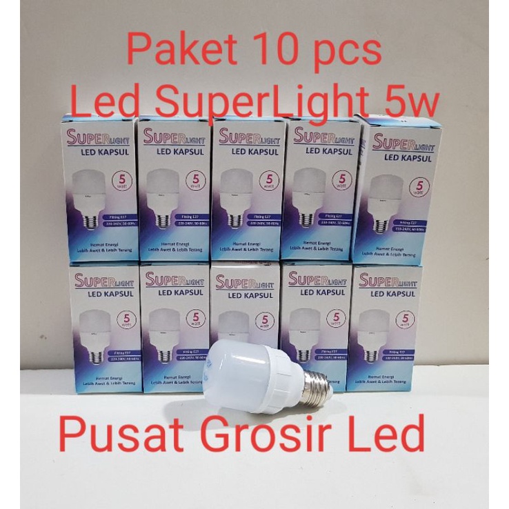 Paket 10 Buah Lampu Led kapsul 5 watt Superlight Cahaya Putih