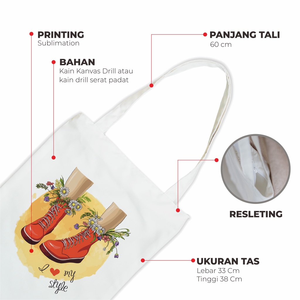 Sevine Totebag Drill Tas Tote Bag Resleting Fashion Wanita Girly Series - LF