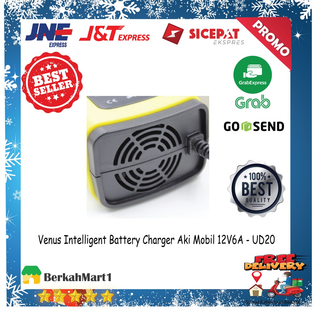 Cas Aki Mobil/Motor Charger Aki 12V 6A dengan Indikator Led Intelligent Battery Charger Top Quality