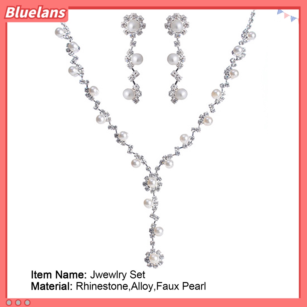 Bluelans 3Pcs Necklace Jewelry Set Faux Pearls Decorations Anniversary Gift Rhinestone Choker Necklace Dangle Earrings Set