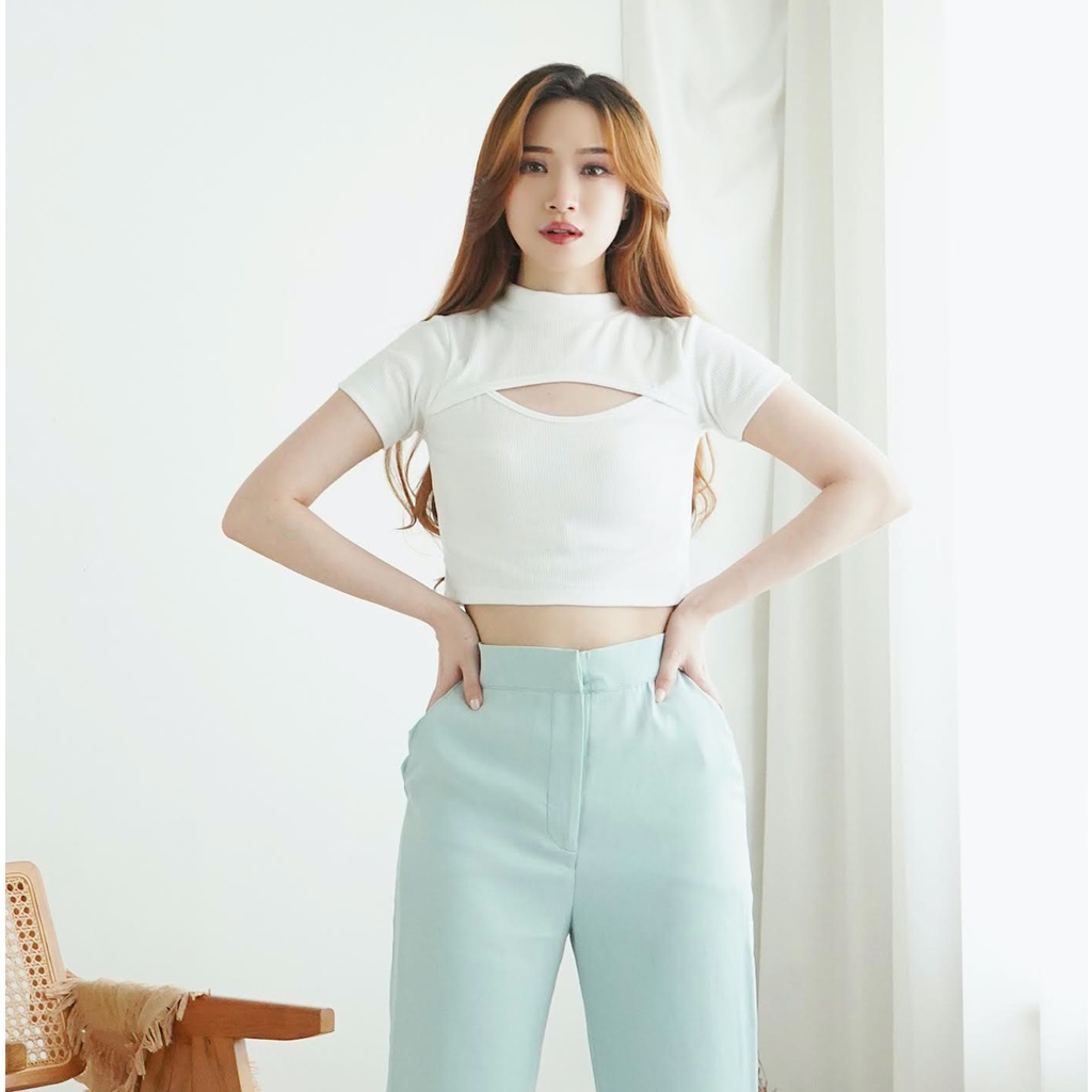 Korean Top Baju Atasan Wanita Kaos Crop Top Korea 075