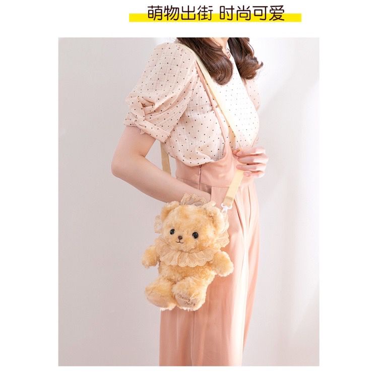 Tas Selempang BERUANG Merangkul NONI QUEEN RENDA / Tas Boneka Bulu Selempang Mini Rangkul Renda