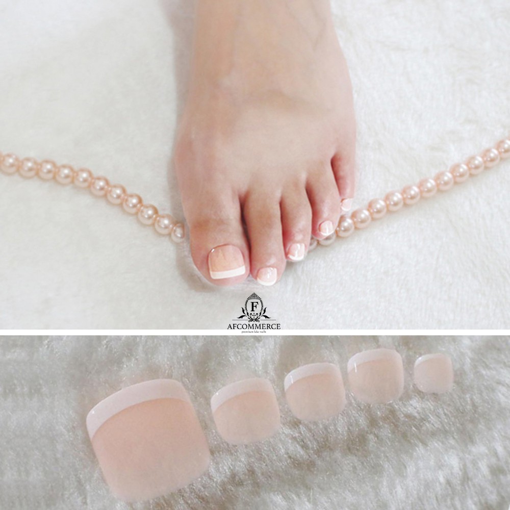KUKU KAKI PALSU  FAKE TOE NAILS FRENCH NAILS SHORT CLEAR PINK