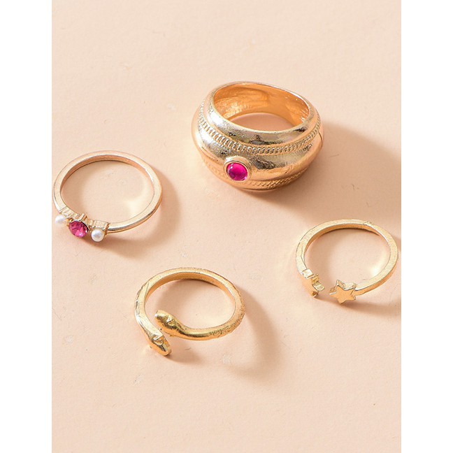 LRC Cincin Fashion Gold Color Alloy Ring 4 Sets P82844