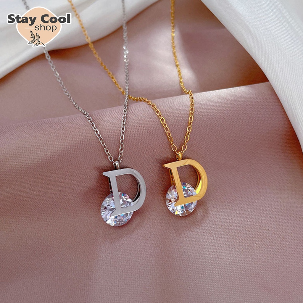 Kalung Titanium Liontin Ring DIOR Lingkaran Huruf D 45cm / Kalung Wanita / Accesories Wanita Kalung Titanium Anti