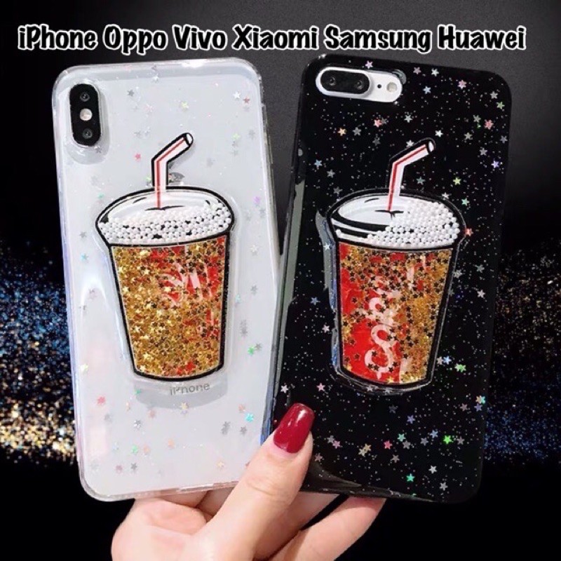 Coca cola glitter case iphone samsung realme huawei xiaomi A3s A5s A7 F9 A5 A9 2020 A52 A92 A72 A74 