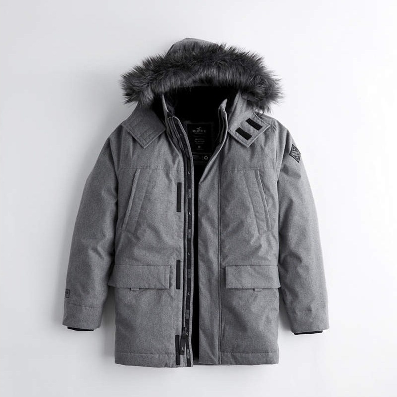 Hollister All Weather Faux Fur Lined Parka Jacket Grey Original Winter